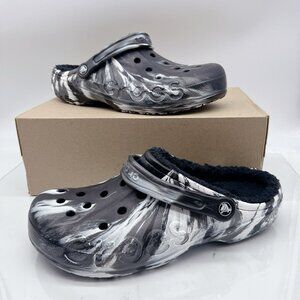 Crocs Classic Lined Baya LOGO Waterproof Clogs Sandals Black Marble Mens US 11